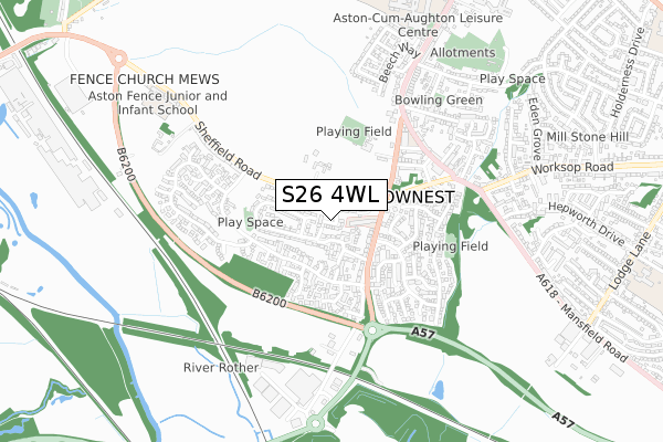 S26 4WL map - small scale - OS Open Zoomstack (Ordnance Survey)