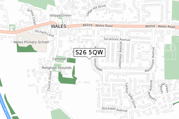 S26 5QW map - large scale - OS Open Zoomstack (Ordnance Survey)