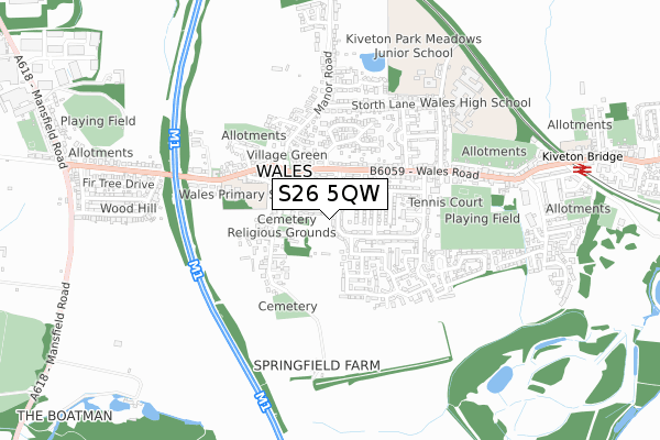 S26 5QW map - small scale - OS Open Zoomstack (Ordnance Survey)