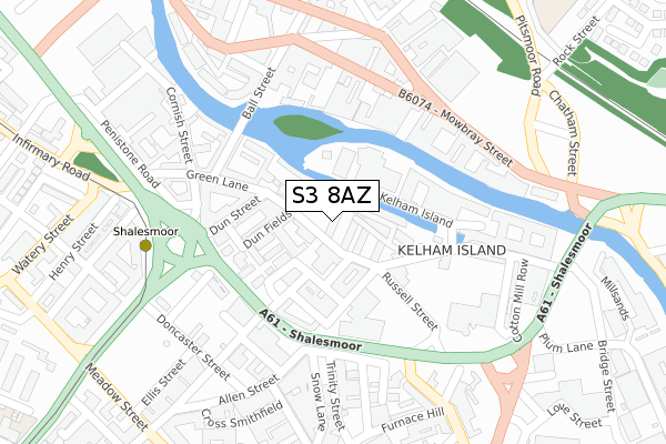 S3 8AZ map - large scale - OS Open Zoomstack (Ordnance Survey)