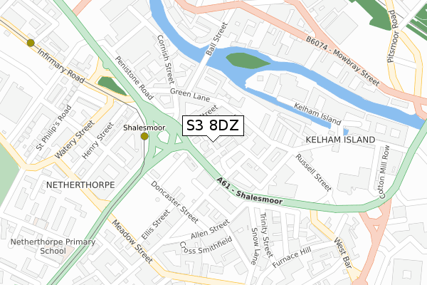 S3 8DZ map - large scale - OS Open Zoomstack (Ordnance Survey)