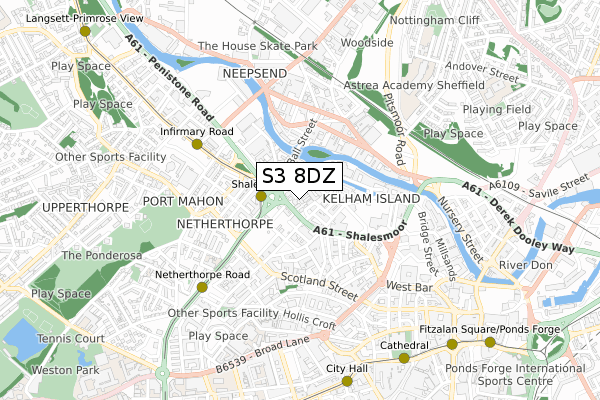 S3 8DZ map - small scale - OS Open Zoomstack (Ordnance Survey)