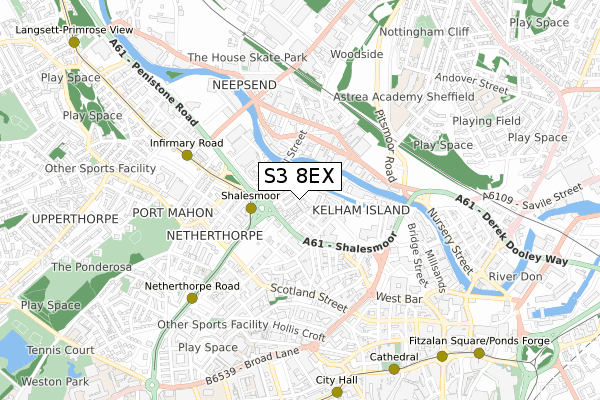 S3 8EX map - small scale - OS Open Zoomstack (Ordnance Survey)