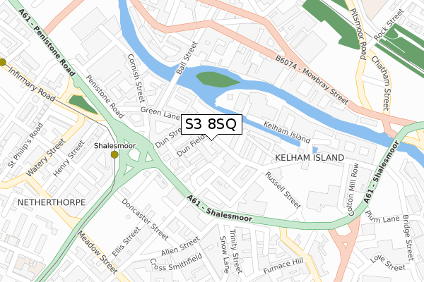 S3 8SQ map - large scale - OS Open Zoomstack (Ordnance Survey)