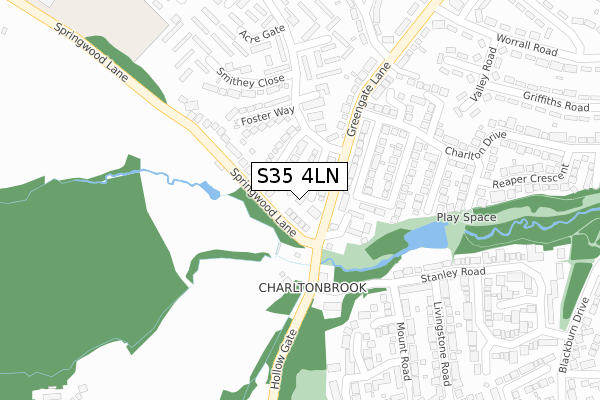 S35 4LN map - large scale - OS Open Zoomstack (Ordnance Survey)