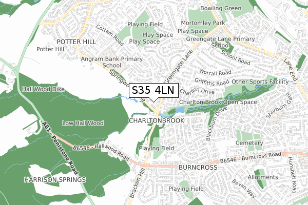 S35 4LN map - small scale - OS Open Zoomstack (Ordnance Survey)