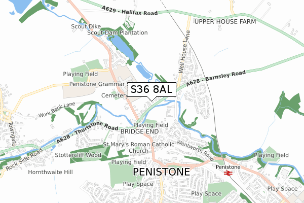 S36 8AL map - small scale - OS Open Zoomstack (Ordnance Survey)
