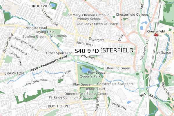 S40 9PD map - small scale - OS Open Zoomstack (Ordnance Survey)