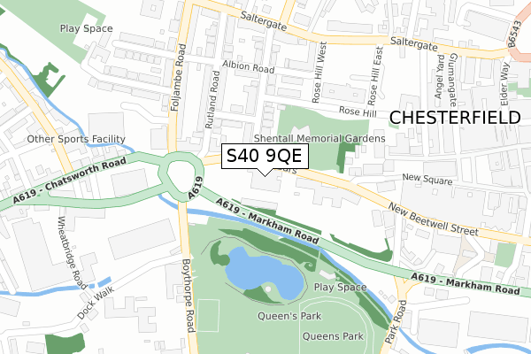 S40 9QE map - large scale - OS Open Zoomstack (Ordnance Survey)