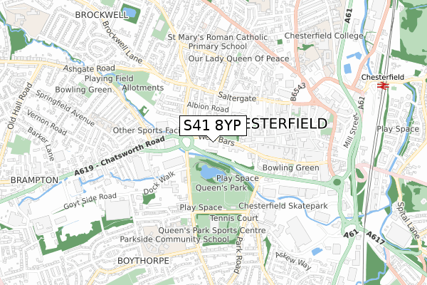 S41 8YP map - small scale - OS Open Zoomstack (Ordnance Survey)