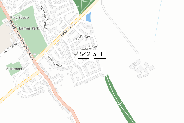 S42 5FL map - large scale - OS Open Zoomstack (Ordnance Survey)