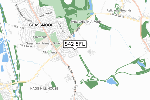 S42 5FL map - small scale - OS Open Zoomstack (Ordnance Survey)