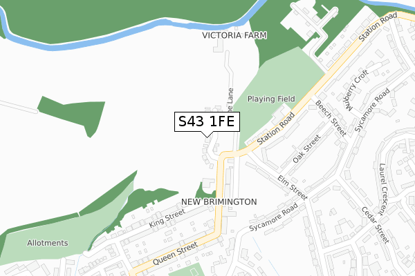 S43 1FE map - large scale - OS Open Zoomstack (Ordnance Survey)