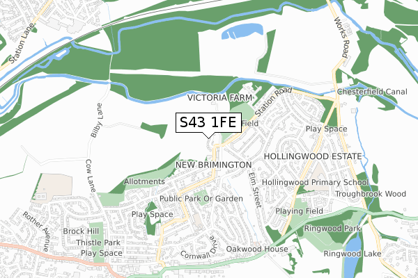 S43 1FE map - small scale - OS Open Zoomstack (Ordnance Survey)