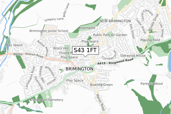 S43 1FT map - small scale - OS Open Zoomstack (Ordnance Survey)