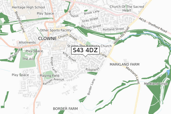 S43 4DZ map - small scale - OS Open Zoomstack (Ordnance Survey)