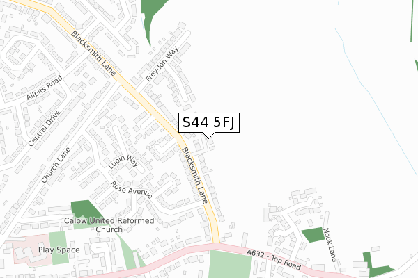 S44 5FJ map - large scale - OS Open Zoomstack (Ordnance Survey)