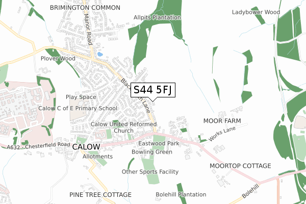 S44 5FJ map - small scale - OS Open Zoomstack (Ordnance Survey)