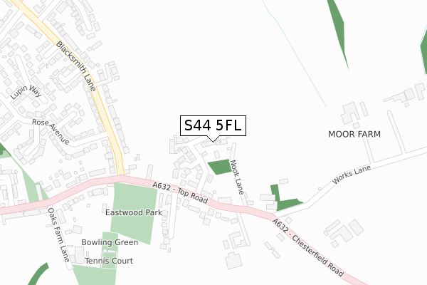 S44 5FL map - large scale - OS Open Zoomstack (Ordnance Survey)