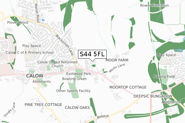 S44 5FL map - small scale - OS Open Zoomstack (Ordnance Survey)