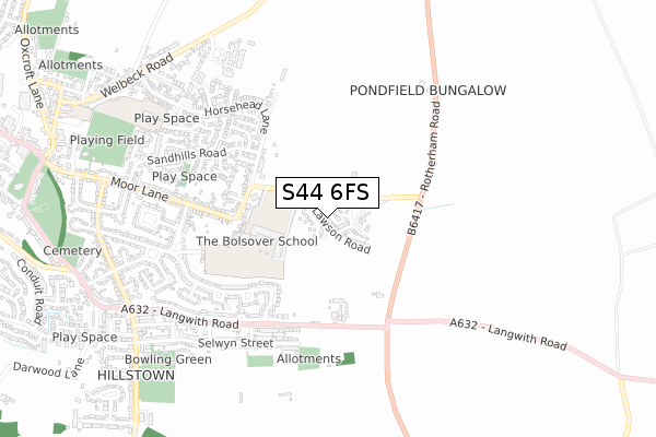 S44 6FS map - small scale - OS Open Zoomstack (Ordnance Survey)