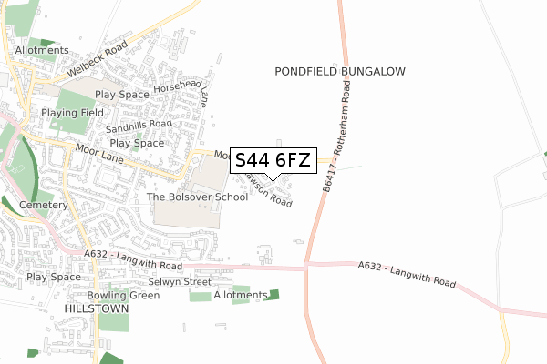 S44 6FZ map - small scale - OS Open Zoomstack (Ordnance Survey)