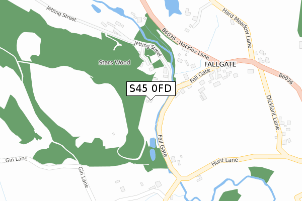 S45 0FD map - large scale - OS Open Zoomstack (Ordnance Survey)