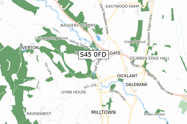 S45 0FD map - small scale - OS Open Zoomstack (Ordnance Survey)