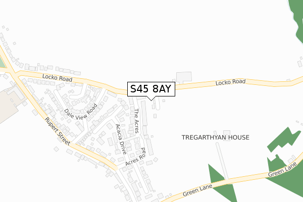 S45 8AY map - large scale - OS Open Zoomstack (Ordnance Survey)