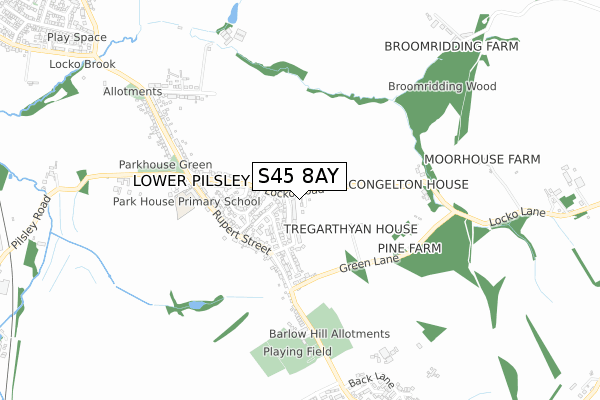 S45 8AY map - small scale - OS Open Zoomstack (Ordnance Survey)