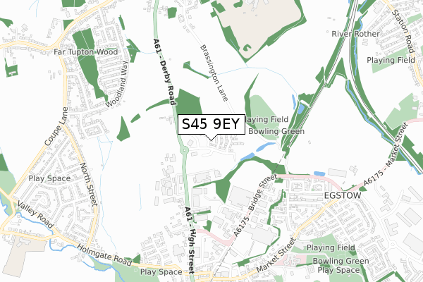 S45 9EY map - small scale - OS Open Zoomstack (Ordnance Survey)