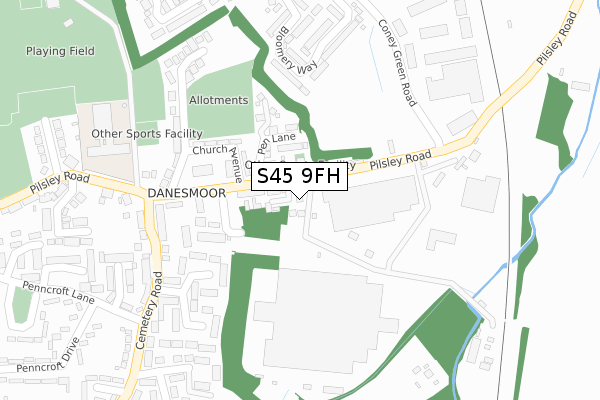 S45 9FH map - large scale - OS Open Zoomstack (Ordnance Survey)