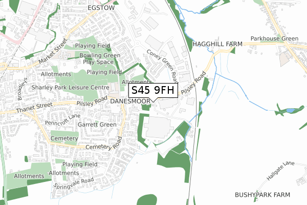 S45 9FH map - small scale - OS Open Zoomstack (Ordnance Survey)