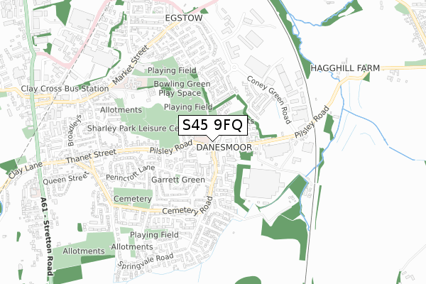 S45 9FQ map - small scale - OS Open Zoomstack (Ordnance Survey)