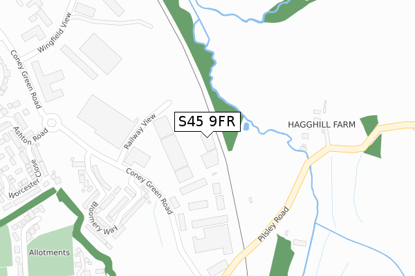 S45 9FR map - large scale - OS Open Zoomstack (Ordnance Survey)