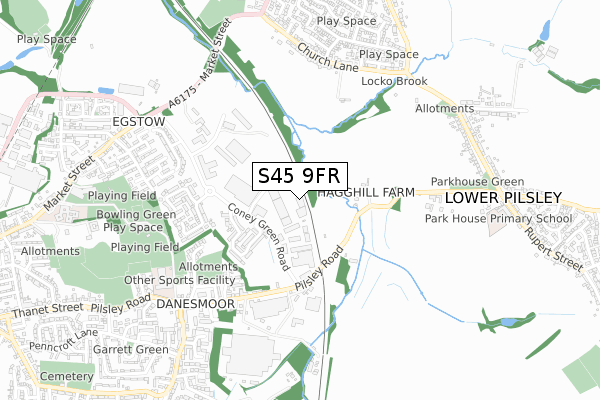 S45 9FR map - small scale - OS Open Zoomstack (Ordnance Survey)