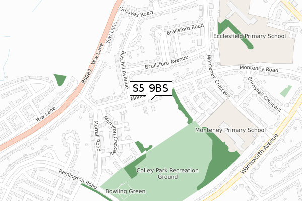 S5 9BS map - large scale - OS Open Zoomstack (Ordnance Survey)