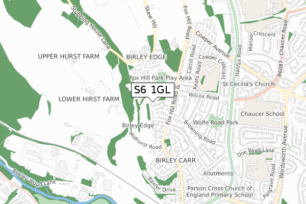 S6 1GL map - small scale - OS Open Zoomstack (Ordnance Survey)