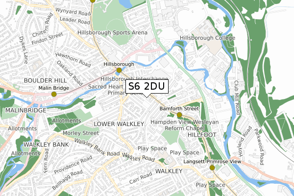 S6 2DU map - small scale - OS Open Zoomstack (Ordnance Survey)