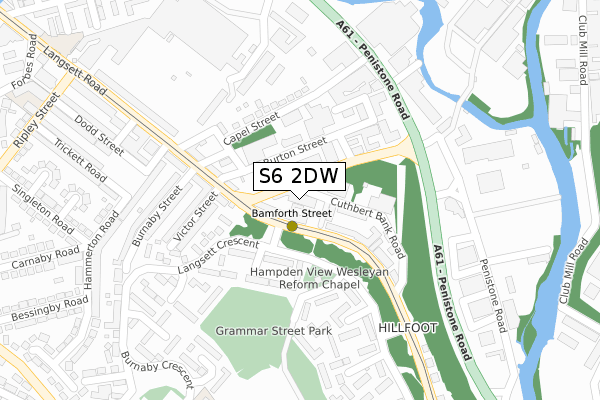 S6 2DW map - large scale - OS Open Zoomstack (Ordnance Survey)