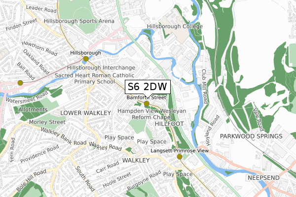 S6 2DW map - small scale - OS Open Zoomstack (Ordnance Survey)