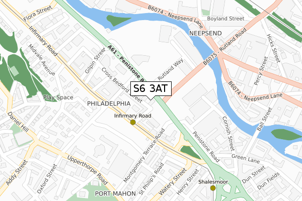 S6 3AT map - large scale - OS Open Zoomstack (Ordnance Survey)