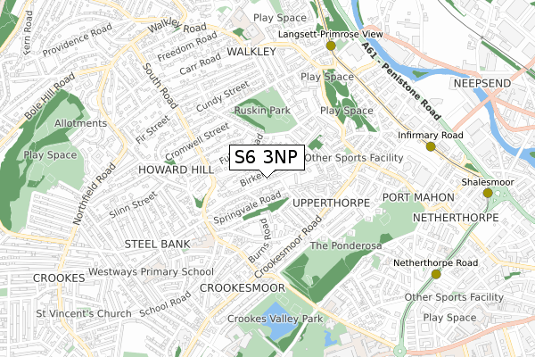 S6 3NP map - small scale - OS Open Zoomstack (Ordnance Survey)