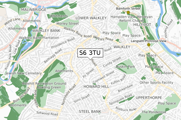 S6 3TU map - small scale - OS Open Zoomstack (Ordnance Survey)