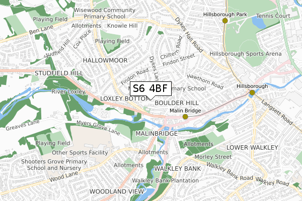 S6 4BF map - small scale - OS Open Zoomstack (Ordnance Survey)