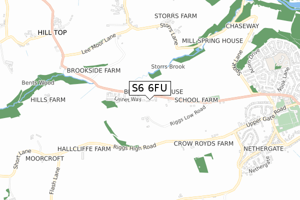 S6 6FU map - small scale - OS Open Zoomstack (Ordnance Survey)