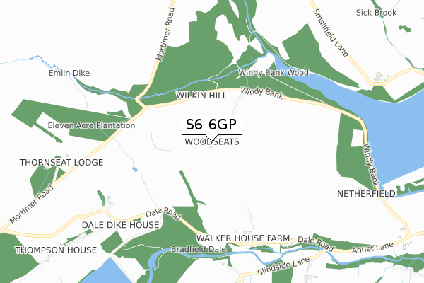 S6 6GP map - small scale - OS Open Zoomstack (Ordnance Survey)