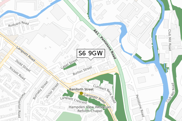 S6 9GW map - large scale - OS Open Zoomstack (Ordnance Survey)