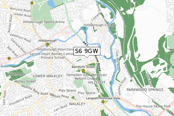 S6 9GW map - small scale - OS Open Zoomstack (Ordnance Survey)