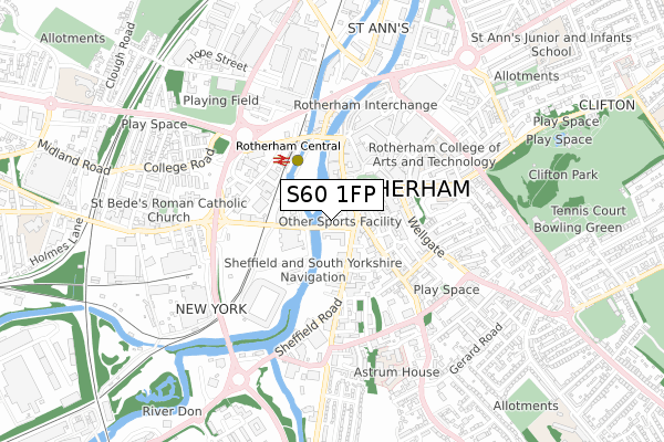 S60 1FP map - small scale - OS Open Zoomstack (Ordnance Survey)